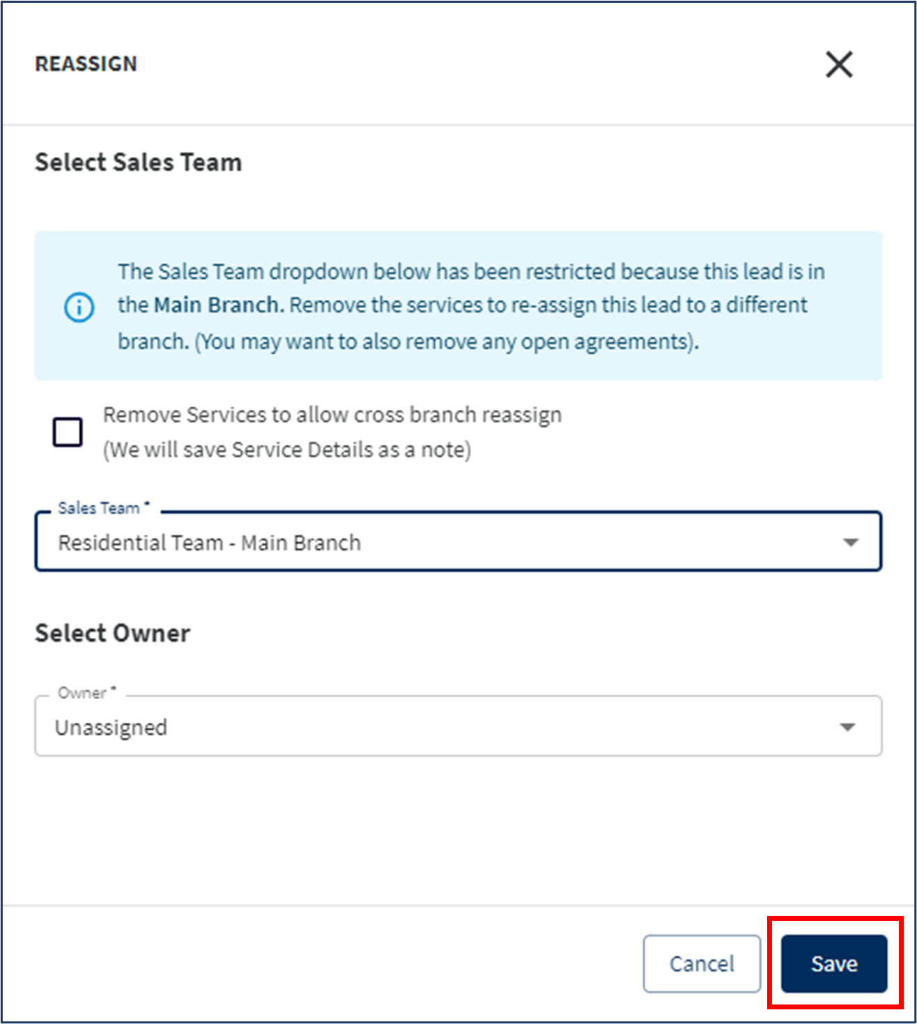 Sales Center: Reassign a Lead or Opportunity
