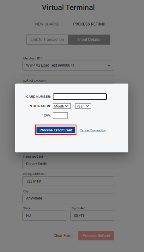 Refund a Payment Processed on a Card Terminal