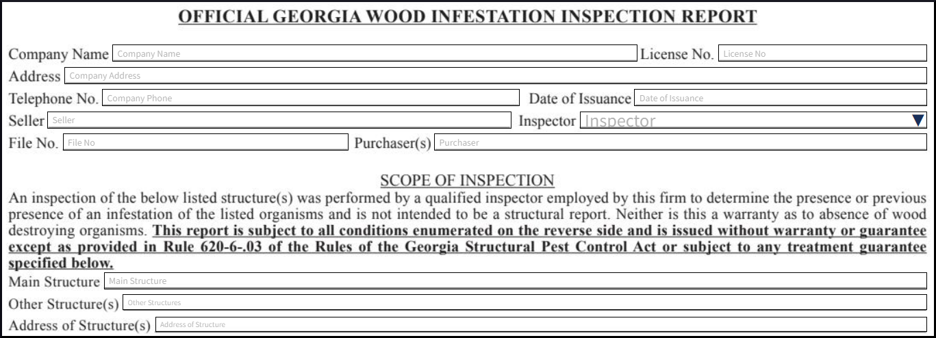 Regulatory Form Georgia Wood Infestation Inspection Report Field Mapping