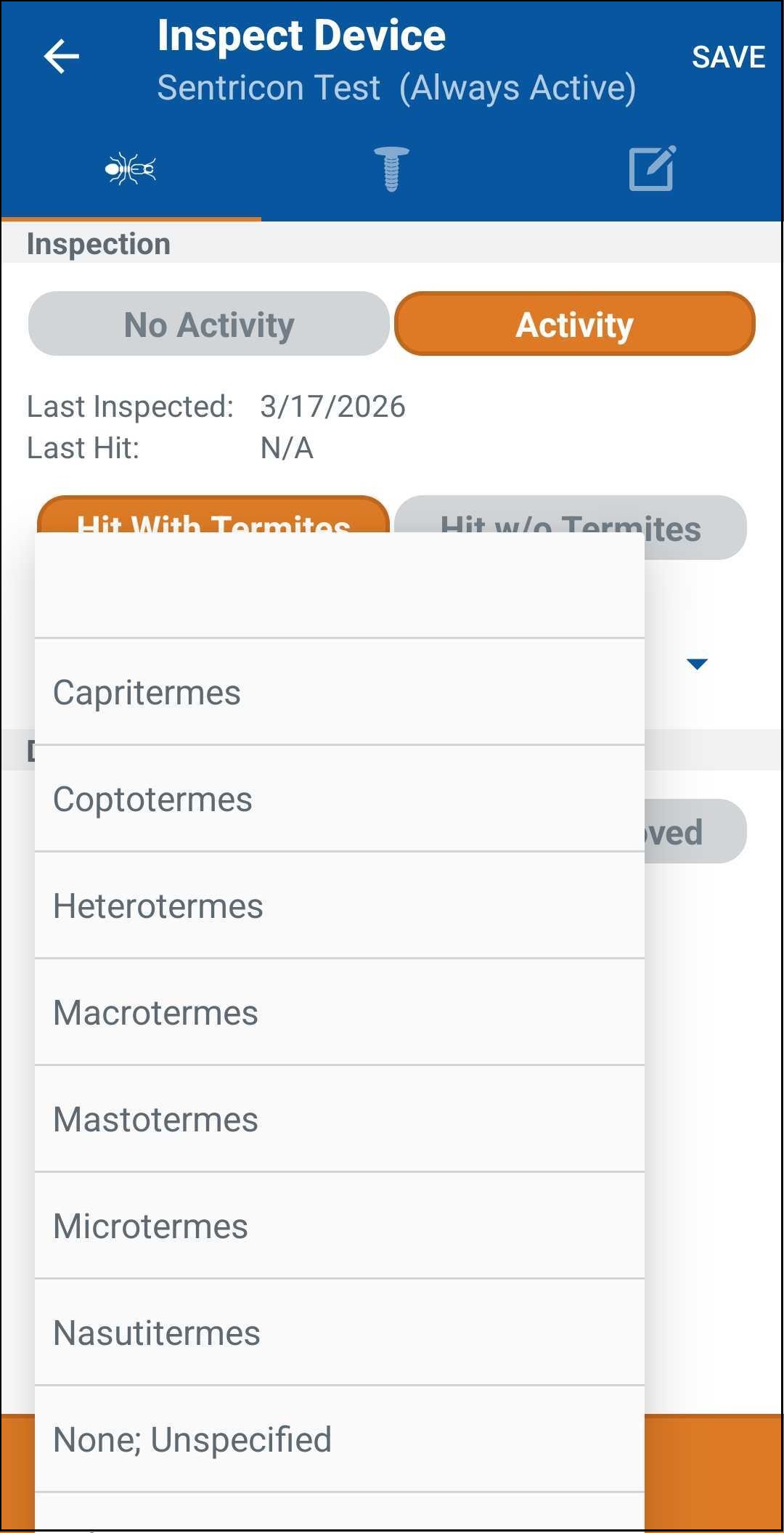 PestPac Mobile App - Sentricon Usage